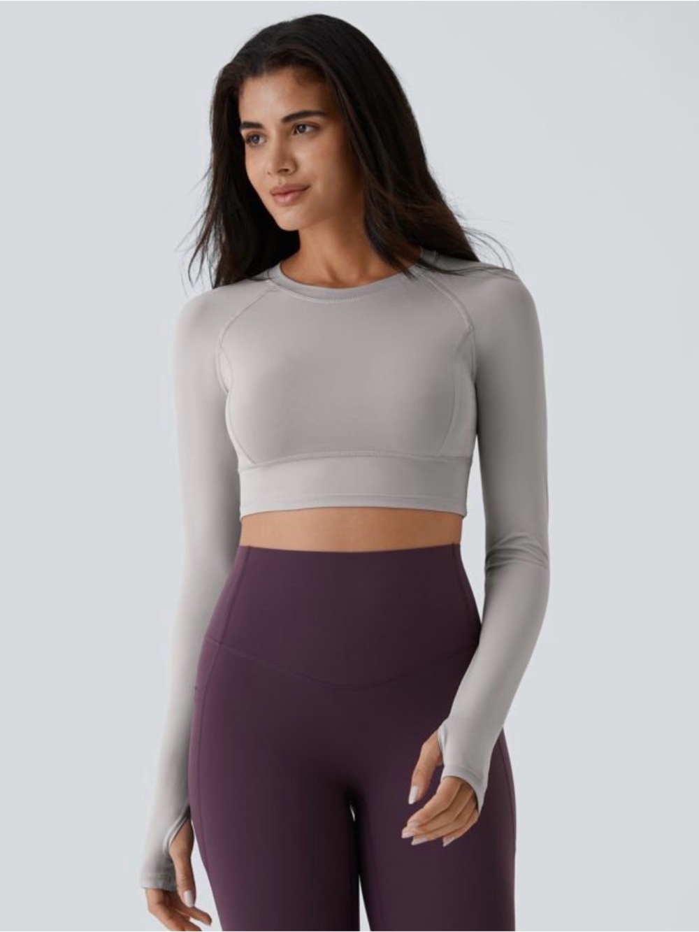 HALARA Long-Sleeve Crop Top in Light Gray